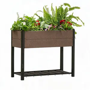 Elevated Raised Garden Bed with Shelf, Outdoor Planter Box on Legs for Herbs, Vegetables & Flowers, All-Weather Grow Box for Patio & Balcony, Sturdy Posts, Sleek Black Design