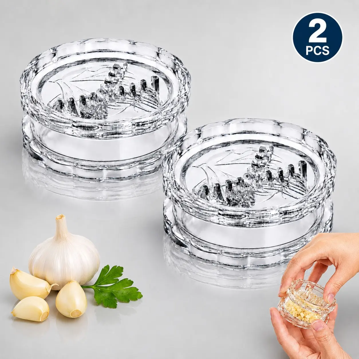 2 Pack Clear Garlic Press, Manual Garlic Mincer and Crusher, Compact Garlic Chopper Tool for Fresh Garlic, Ginger, Herbs, Kitchen Meal Prep