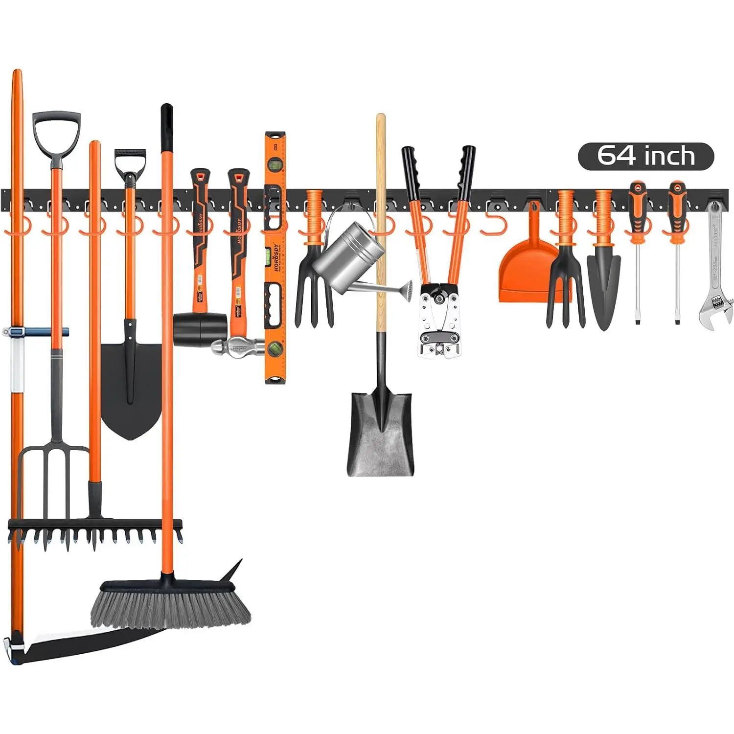 64 Inch Adjustable Storage System, Wall Mount Tool Organizer, Tool Hangers for Mop and Broom Holder Shovel, Rake, Broom, Mop Holder, Etc