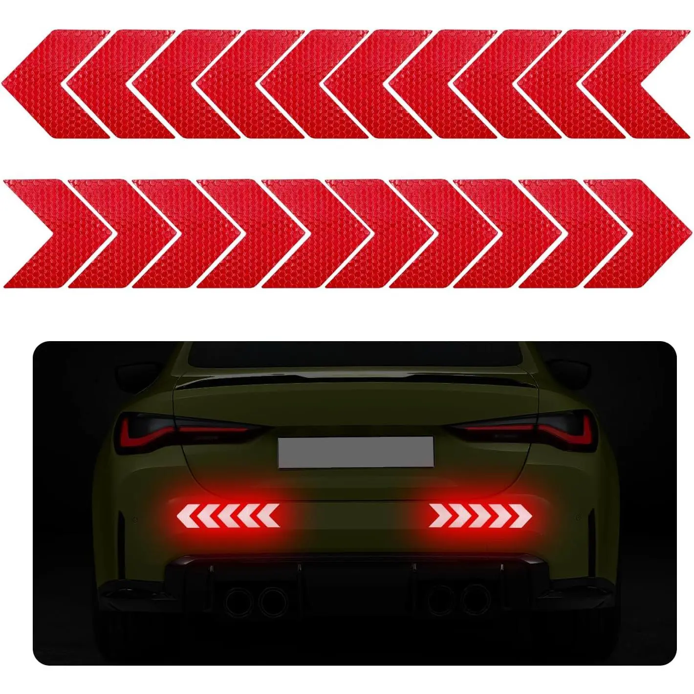 20 count   Reflective Stickers,  Safety  Sign Reflective Decal, High Night Visibility Reflector Tape for Auto Trunk Rear Bumper ,  Accessories (Red)