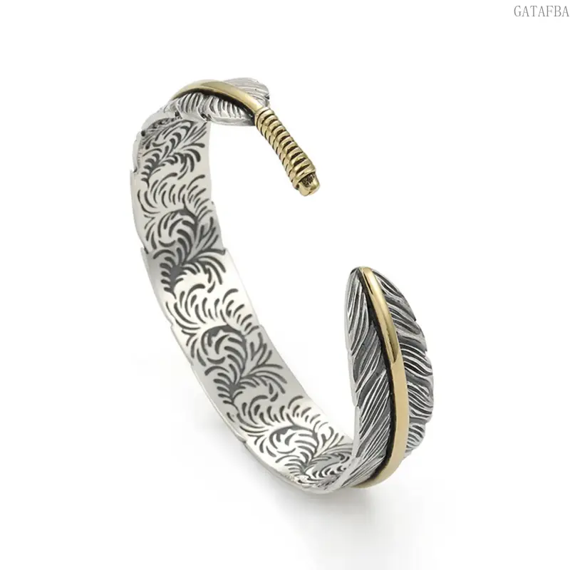 Retro Feather Motif Open Bangle - Adjustable Creative Look Daily Wear Jewelry, Ideal Gift for Men (Sports & Outdoor Accessory), Pack Of 12,back to school,back to school haul