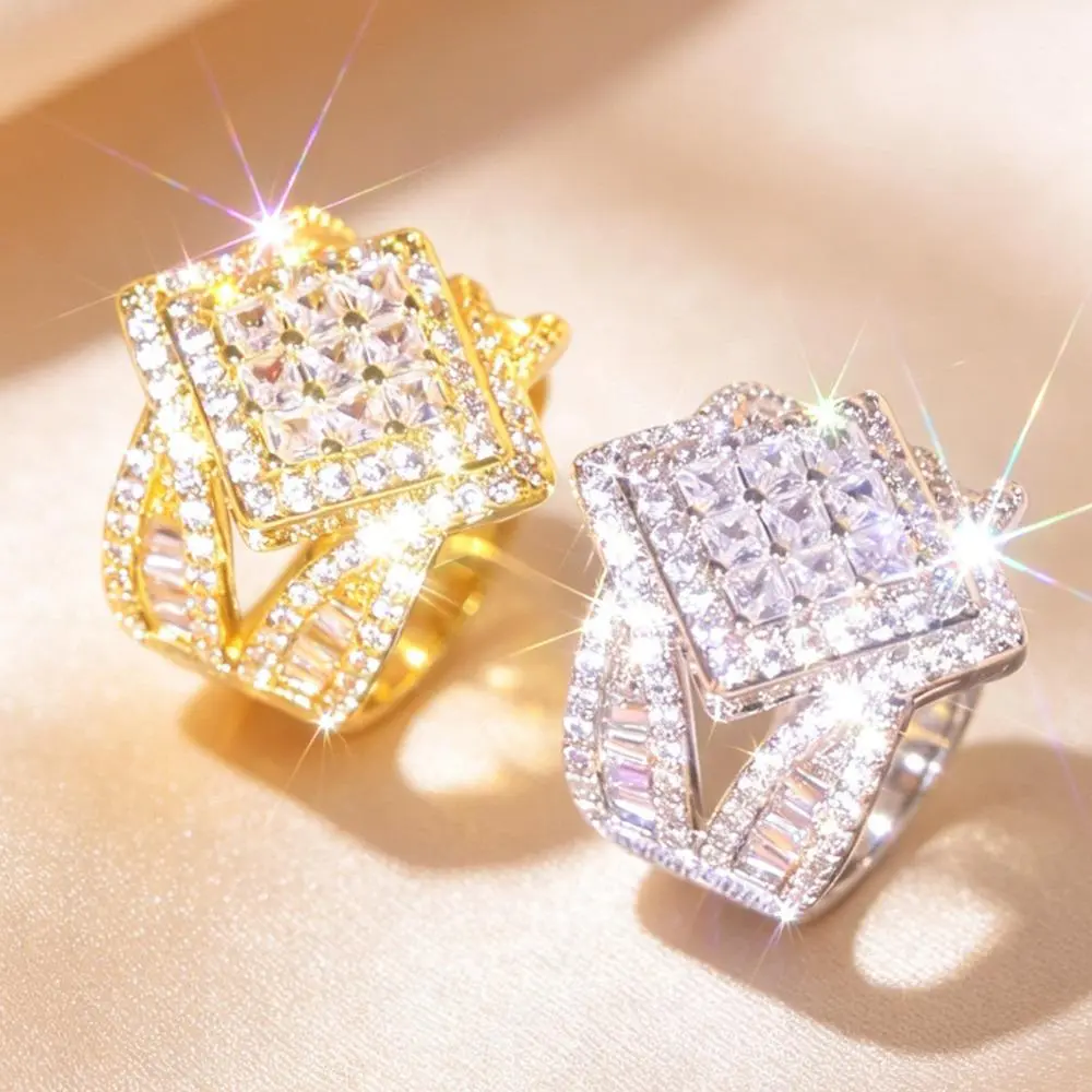 Square Chunky Ring Bling Statement Cocktail Wedding Promise Engagement Ring That Steals The Show Jewelry for Women  for Christmas & Birthday Valentines Day Gift New Year Gift for Every Outfit & Occasion party jewelry gift