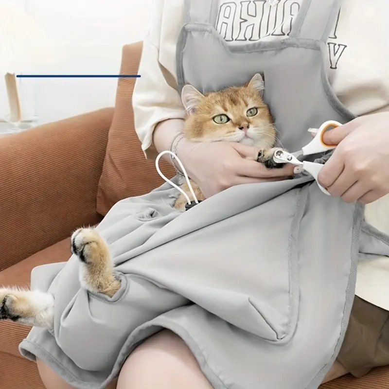 Harness Apron & Tote Bag Suitable for Pets - Four Safety Openings, Breathable Bib with Paw Grooming Bib & Ear Cleaning System, Scratch-Resistant Harness Carrier for Outings, Battery-Free for Vet Visits, Travel, Daily Use for Cats