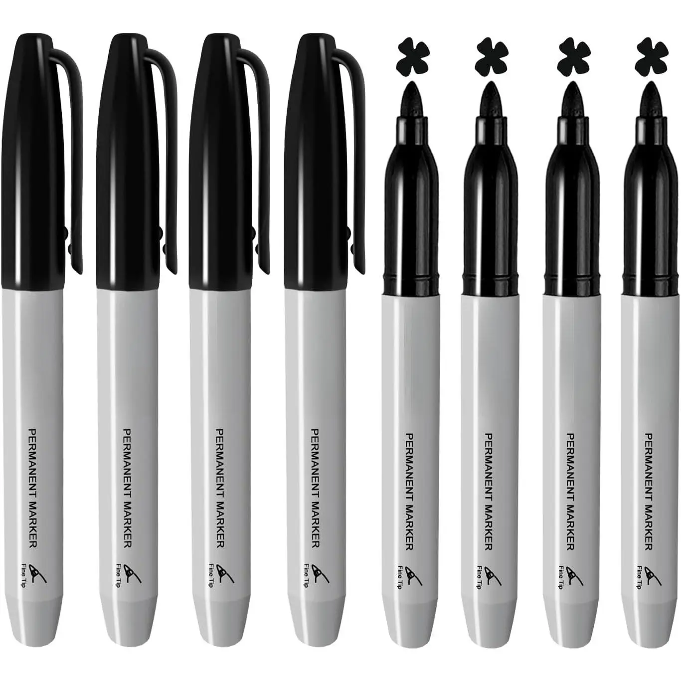 Black Permanent Markers, 8 Pack Fine Tip, Quick Dry Marking Pens | Resists Fading, Smooth Flow, Leak-Proof Cap, for Office School Supplies