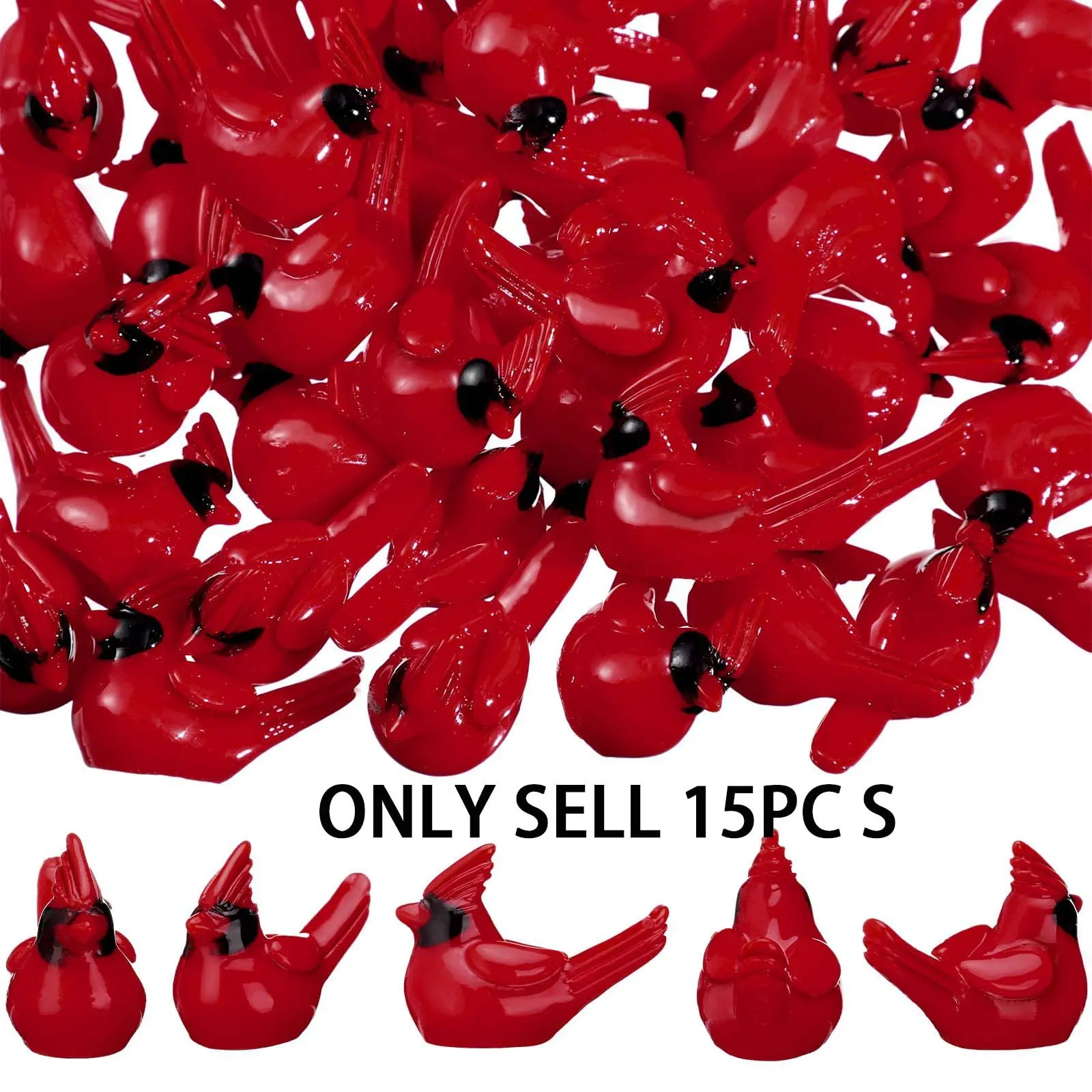 15Pcs Mini Resin Cardinal Bird Figurines, Tiny Christmas Ornaments for Garden Crafts, Festive Cake Toppers for Holiday Decoration, Bird Decorations, Christmas Table Decorations, Decorations Accessories