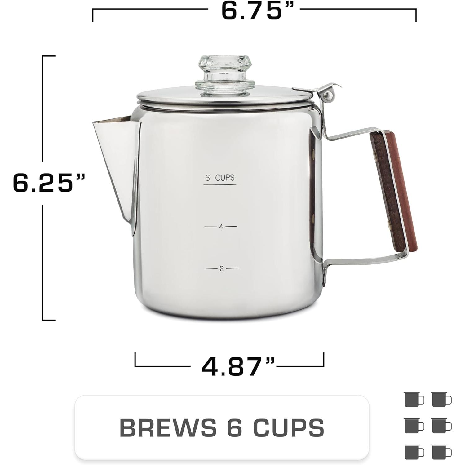 Bozeman Percolator Coffee Pot -- Coffee Percolator, Camping Coffee Pot - 's Favorite Percolator - NO  or Plastic [6 cup]
