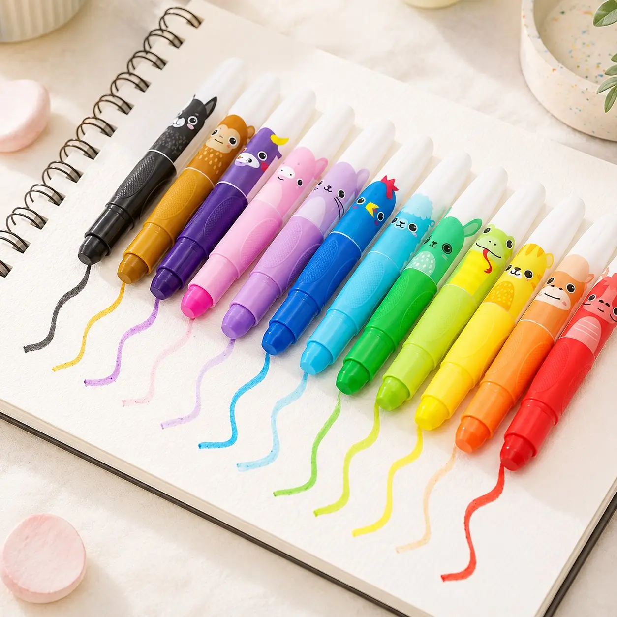 12pcs Colorful Cute Crayons, Non Toxic Twistable Crayons with Clear Bag, Washable Silky Crayons for Coloring Painting School Home Office, School Supplies
