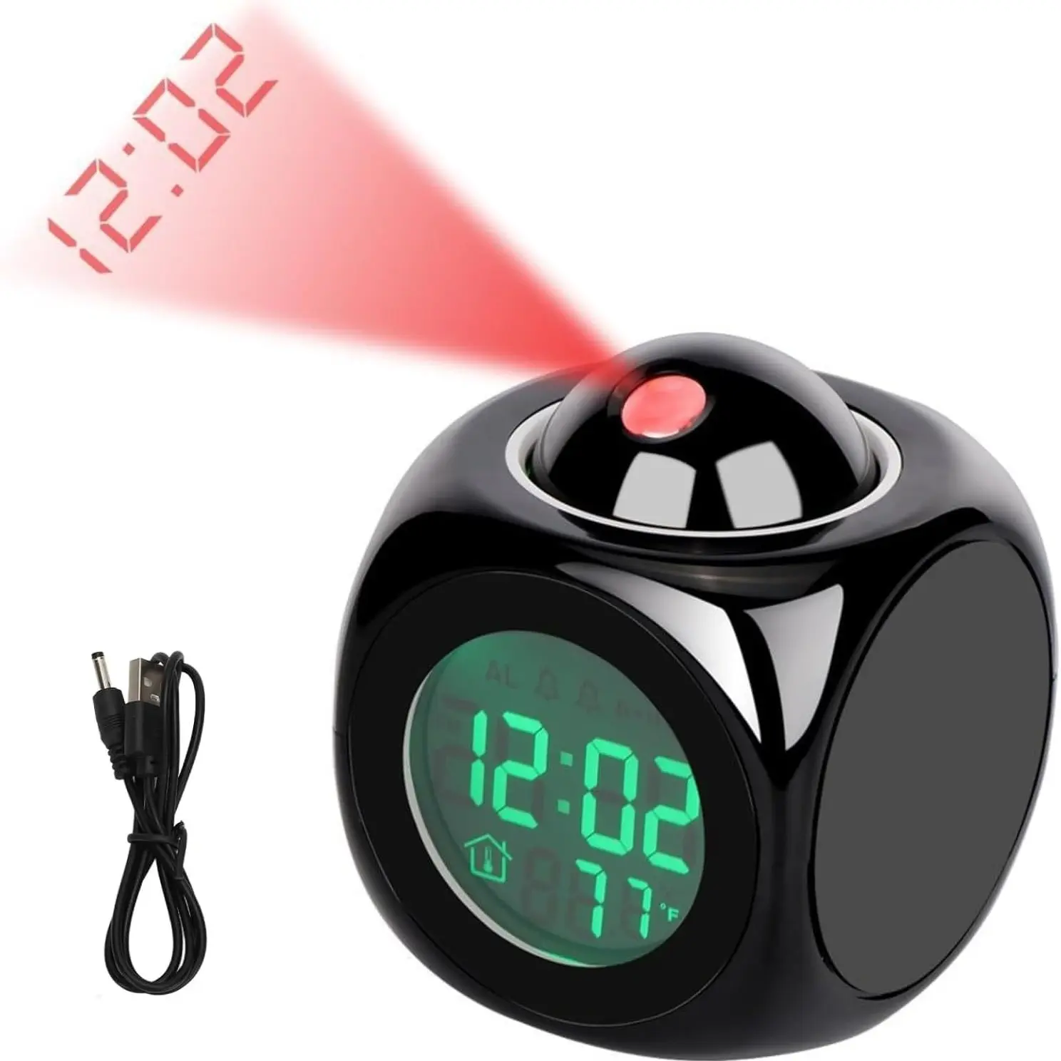 Projection Alarm Clock with LED Time Projection, Digital Clock with Temperature Display, Adjustable Brightness, Silent Operation, Snooze Function for Bedroom, USB Powered Clock, Projection Alarm Clocks for Bedrooms