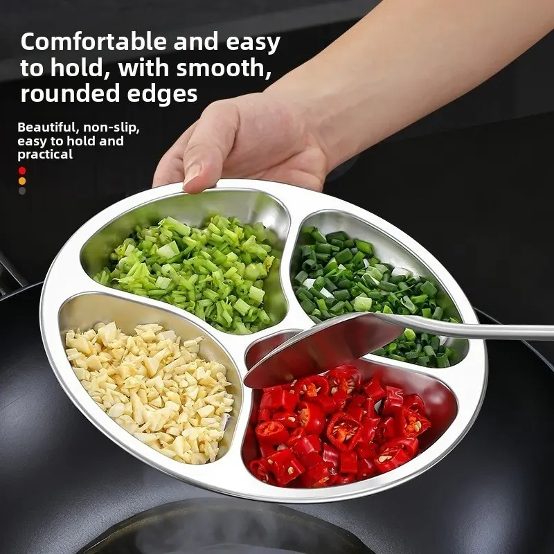 Stainless Steel Prep Platter for Kitchen Multi Purpose Food Serving Dish with Dividers, Ideal for Ginger Garlic Vegetables Prep and Hot Pot Seasoning Tray