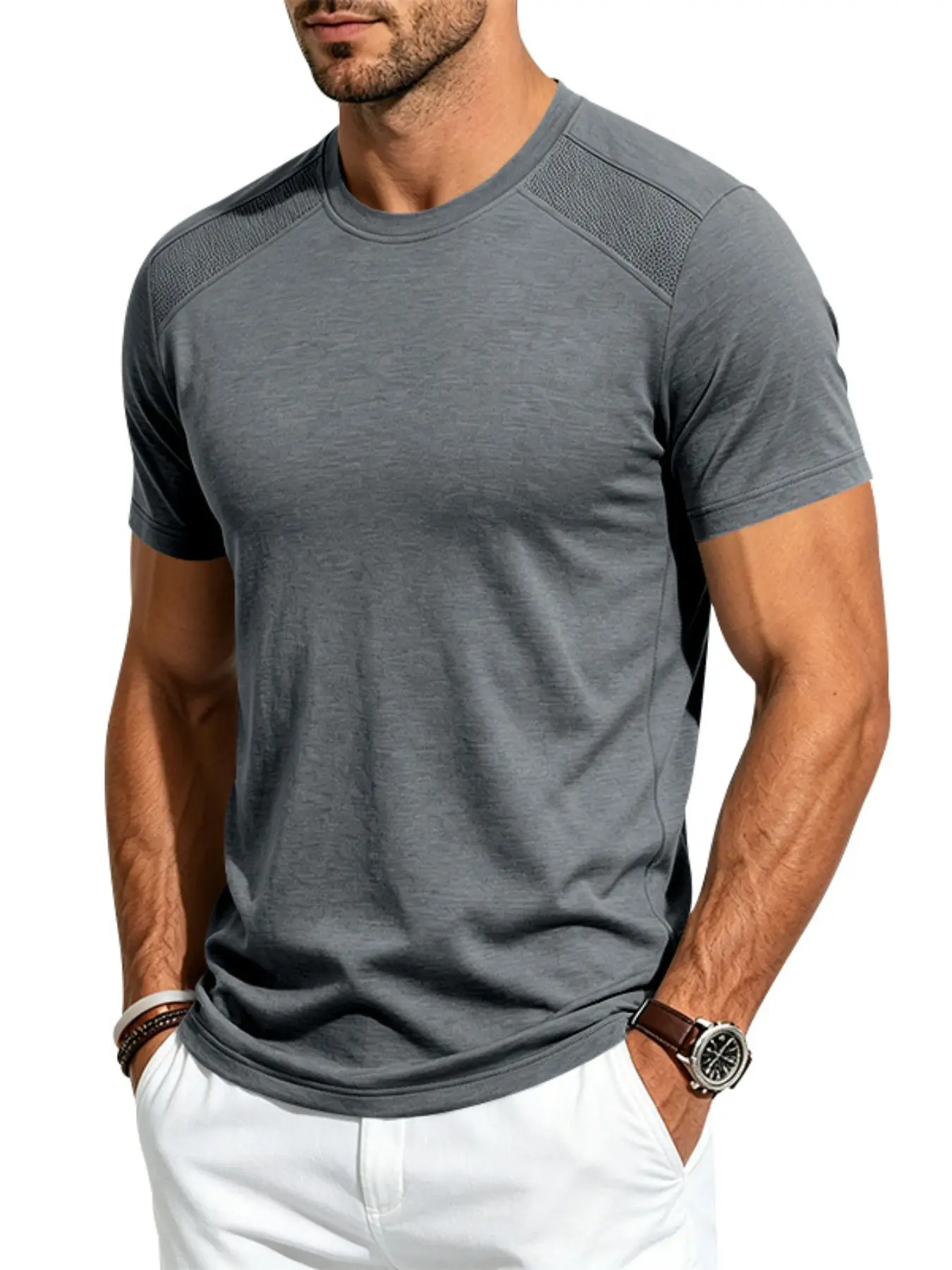 Men's Raglan Short Sleeve Crew Neck T-Shirt, Breathable Mesh Splicing Quick Dry Athletic Running Tee, Slim Fit Solid Color Workout Sports Casual Basic Tops 10 Colors Available