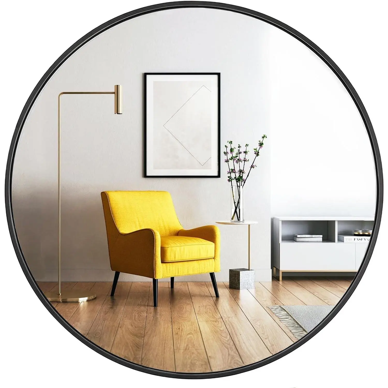 Round Mirror, Black Round Mirror 24 inch, Circle Wall Mirrors Metal Frame, Black Circular Mirrors for Bathroom, Wall, Living Room, Entryway, Hallway, Vanity, Rustic