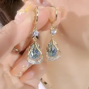 Crystal Water Drop Earrings for Women DDES0918, Light Luxury High-End Earrings, New Fashionable and Elegant Long Drop Earrings