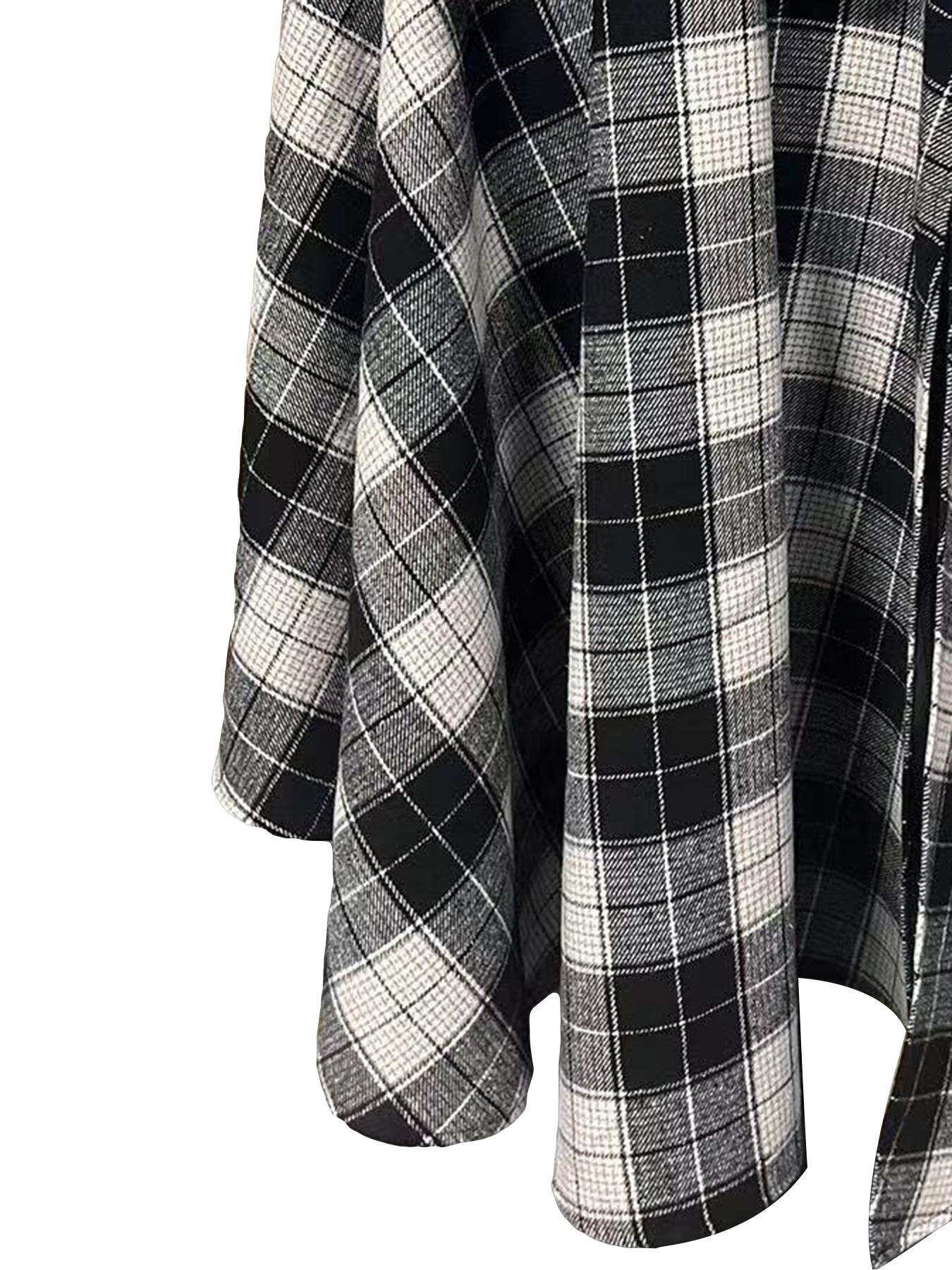 Women's Plaid Print Tie Front Split Thigh Shirt Skirt, Street Fashion Casual High Waist Long Skirt, Split Hem Skirt for Daily Outdoor Wear, Women's Bottoms for Spring & Fall
