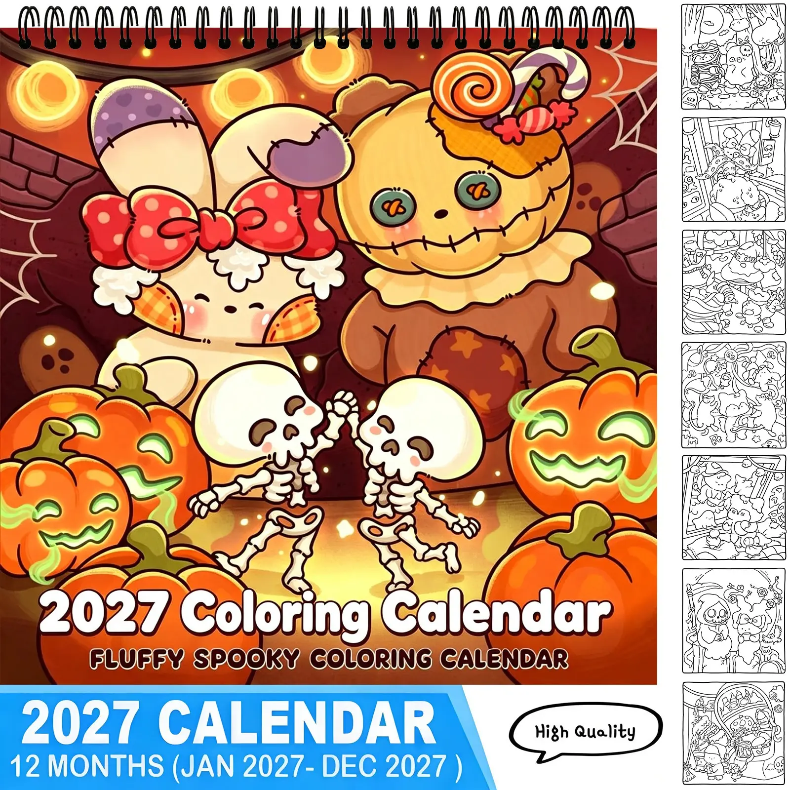 2027 Fluffy Spooky Coloring Wall Calendar, Cute Fluffy Halloween‑Vibe DIY Coloring Calendar 12‑Month Jan‑Dec 2027, Stress‑Relief Coloring Pages, Fun DIY Craft Gift for Spooky Cute Art Lovers,Coloring Page Calendar,Kids Wall Calendar,Activity Calendar