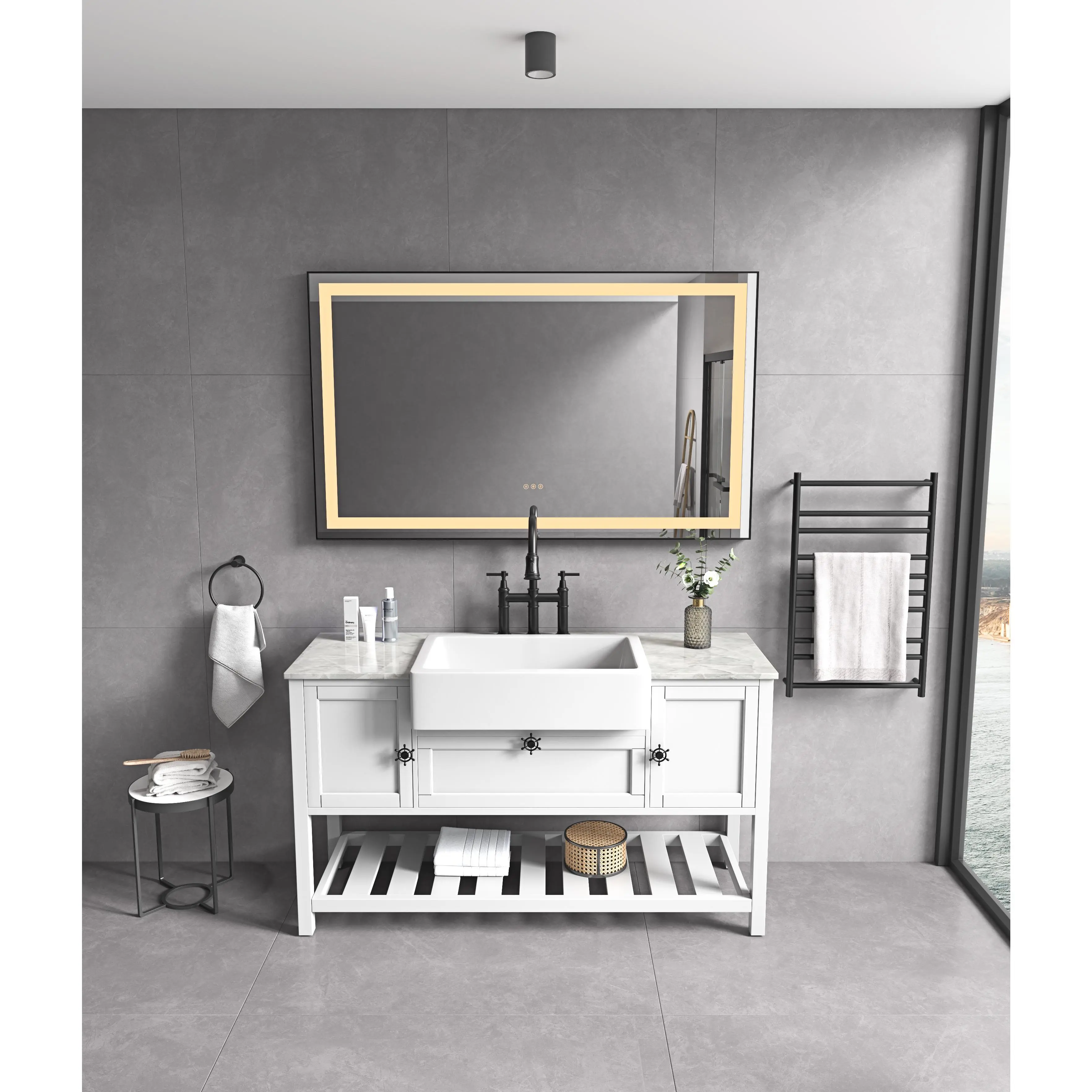 ARCH 72 x 36 Inch LED Bathroom Mirror with Aluminum Frame, Wall Mounted Vanity Mirror, Anti-Fog, Memory, 3 Color Temperatures, Stepless Dimmable, Large Illuminated Makeup Mirror for Bathroom, Multiple Size Options, Bathroom Furniture