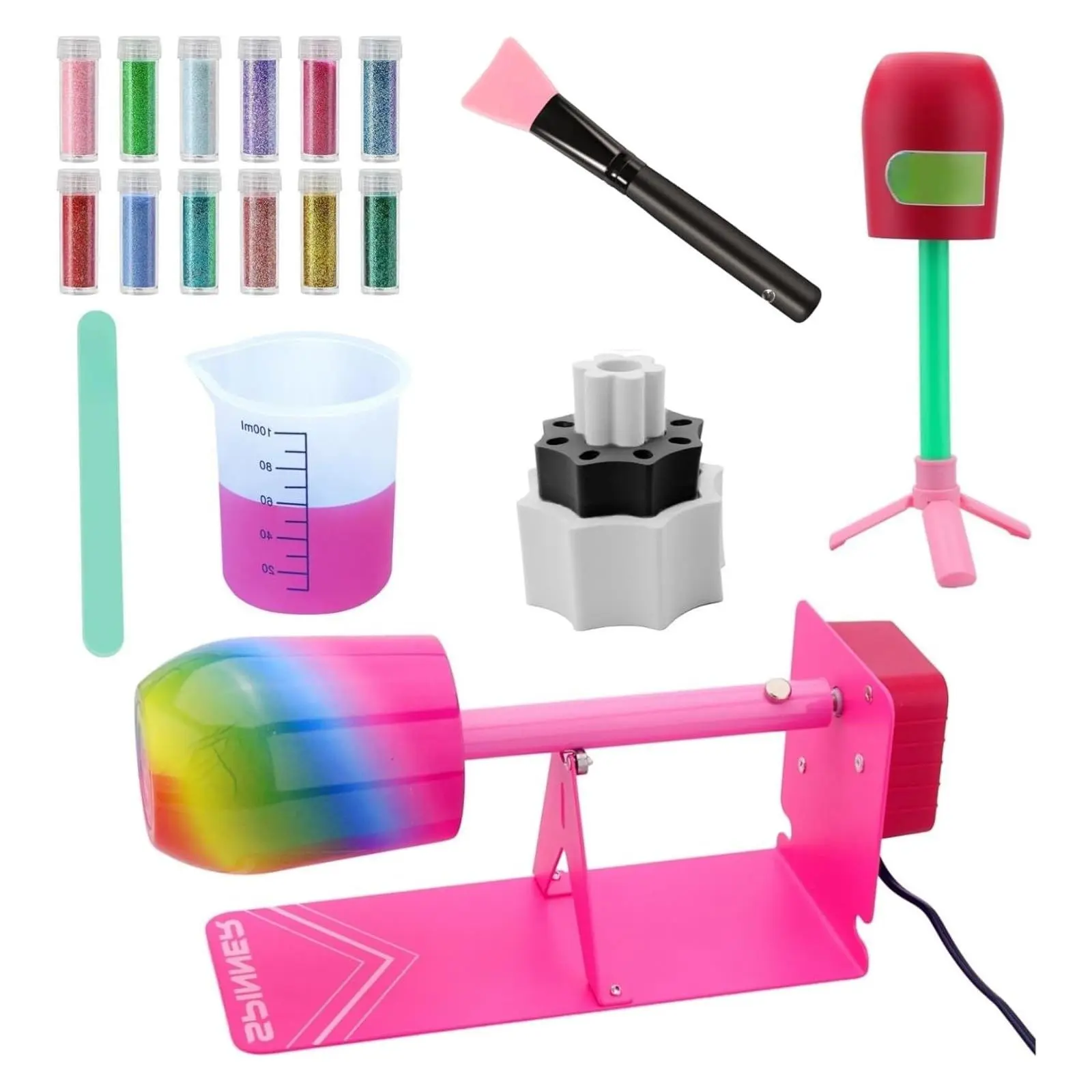 Cup Turner for Crafts Tumbler Spinner Machine Kit, Wood Cuptisserie Turner DIY Glitter Epoxy Tumblers with Silent UL Motor Safety Switch 2 Foams AccessoriesGift