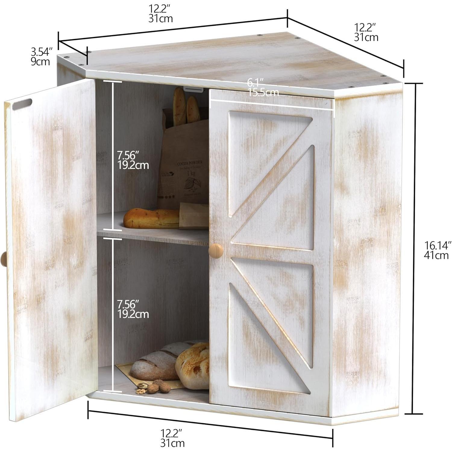 Corner Bread Box for Kitchen Counter Double Layer  Bread Storage Container Large Capacity Bread Storage Bin Farmhouse Breadbox Organizer