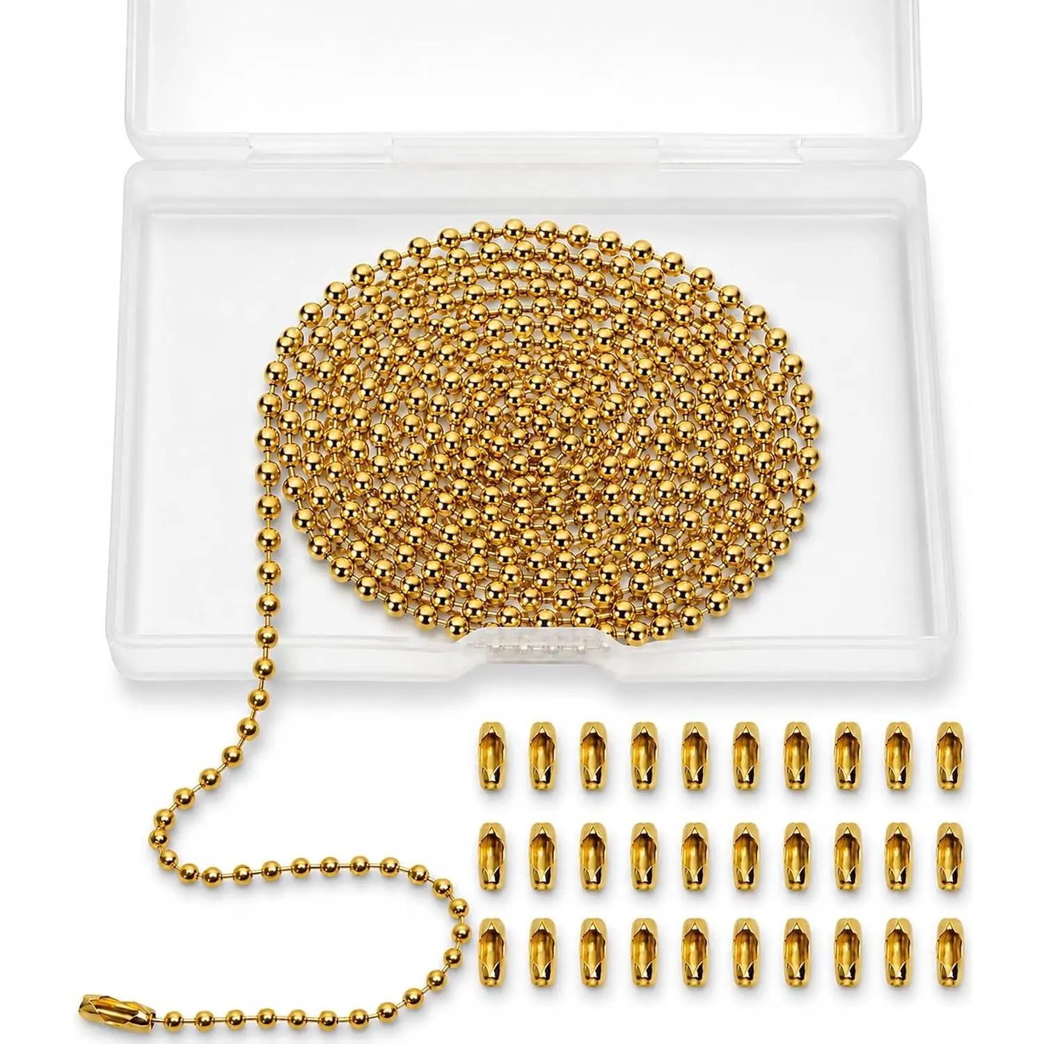33  Ball Chain Necklace, 2.4mm Ball Bead Chain with 30 count Connectors Clasps,Metal Ball Chain for  Tag, Ceiling Fan Pull Chain Extender,  Making Kit, DIY Crafts ()