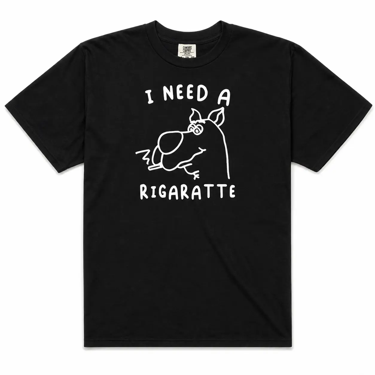 Men's Unisex Short-Sleeve Round Neck Graphic Print Top - Funny Meme Rigaratte Cartoon Dog Sketch, Misspelled Cigarette Meme Simple White Line Drawing Casual Crew Neck Tee, Tops, Shortsleeve