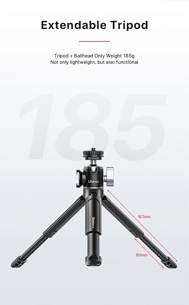 Ulanzi MT-14 Aluminum Alloy Tripod 2KG Load with 360° Ballhead 1/4 Screw Light Portable Vlog Kit Light Desktop Tripods For Phone