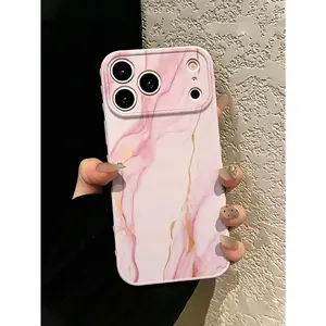 1 piece New premium minimalist phone case with pink marble pattern and 3D heart on the side, compatible with Apple/Phones Apple 17/17Pro/17ProMax/16/16Pro/16ProMax/16Plus/15/15Plus /15Pro/15ProMax/14/14Plus/14Pro/14ProMax/13/13Pro/13ProMax