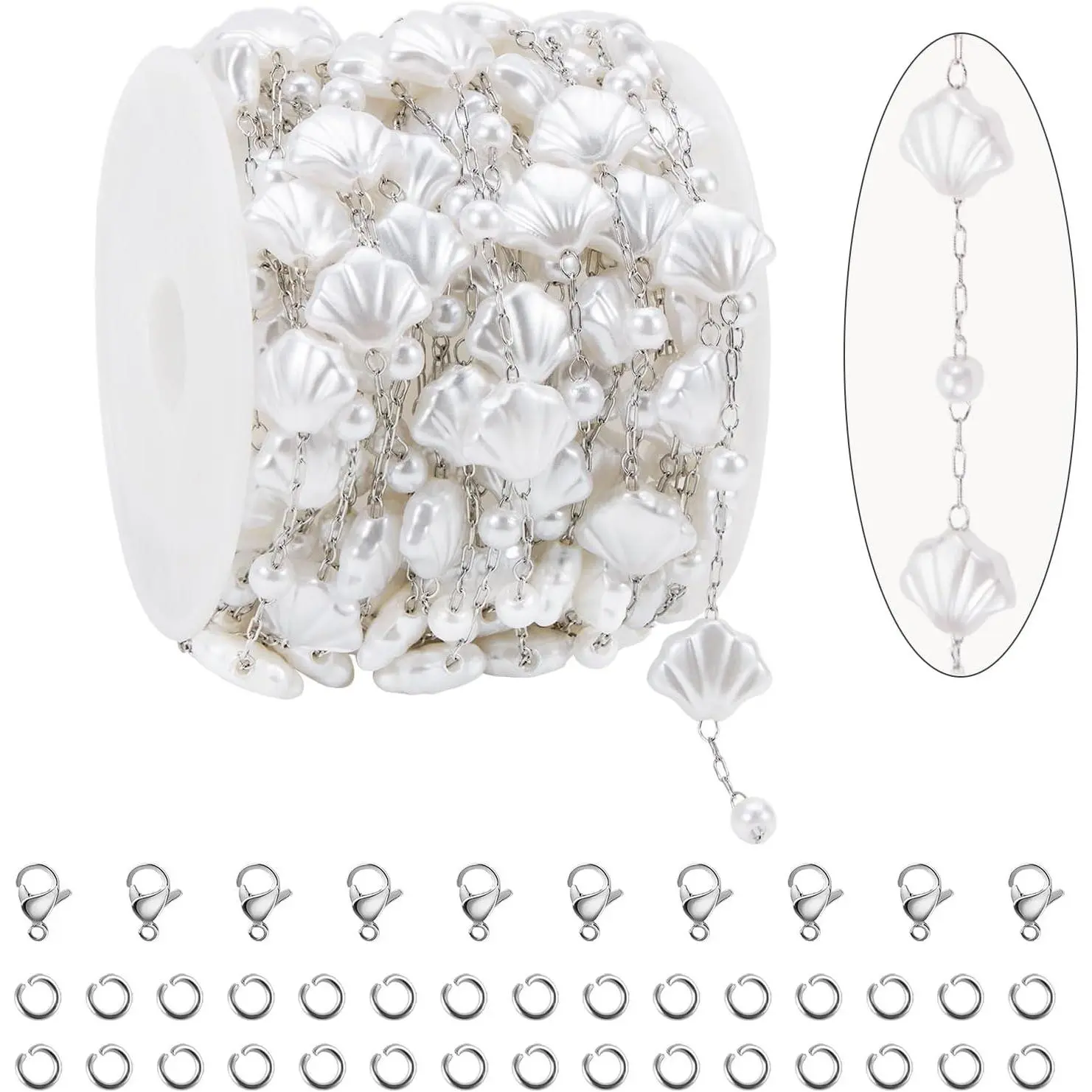 16.4   Chains for  Making Faux  Bead Chain | Shell  Beaded  Chain Link  Spool Stainless Steel  Chains with Lobster Clasps and Jump Rings