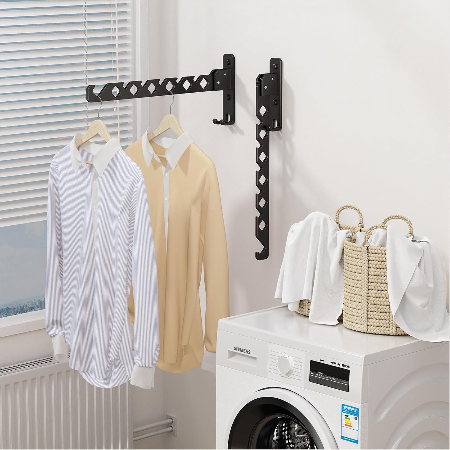 Wall Mounted Clothes Drying Rack, Wall Clothes Hanger Hook for Laundry Room, Clothes Hanger Foldable, Wall Clothes Rack Indoor, for Small Spaces, Matte Black 2 Packs Wall Mounted Clothes Drying Rack, Wall Clothes Hanger Hook for Laundry Room, Clothes Hanger Foldable, Wall Clothes Rack Indoor, for Small Spaces, Matte Black 2 Packs