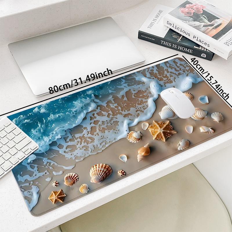 Shells & Waves Pattern Mouse Pad, Rectangle Gaming Mouse Pad, Non-Slip Rubber Base Stitched Edge Desk Pad for Desk Laptop Desktop