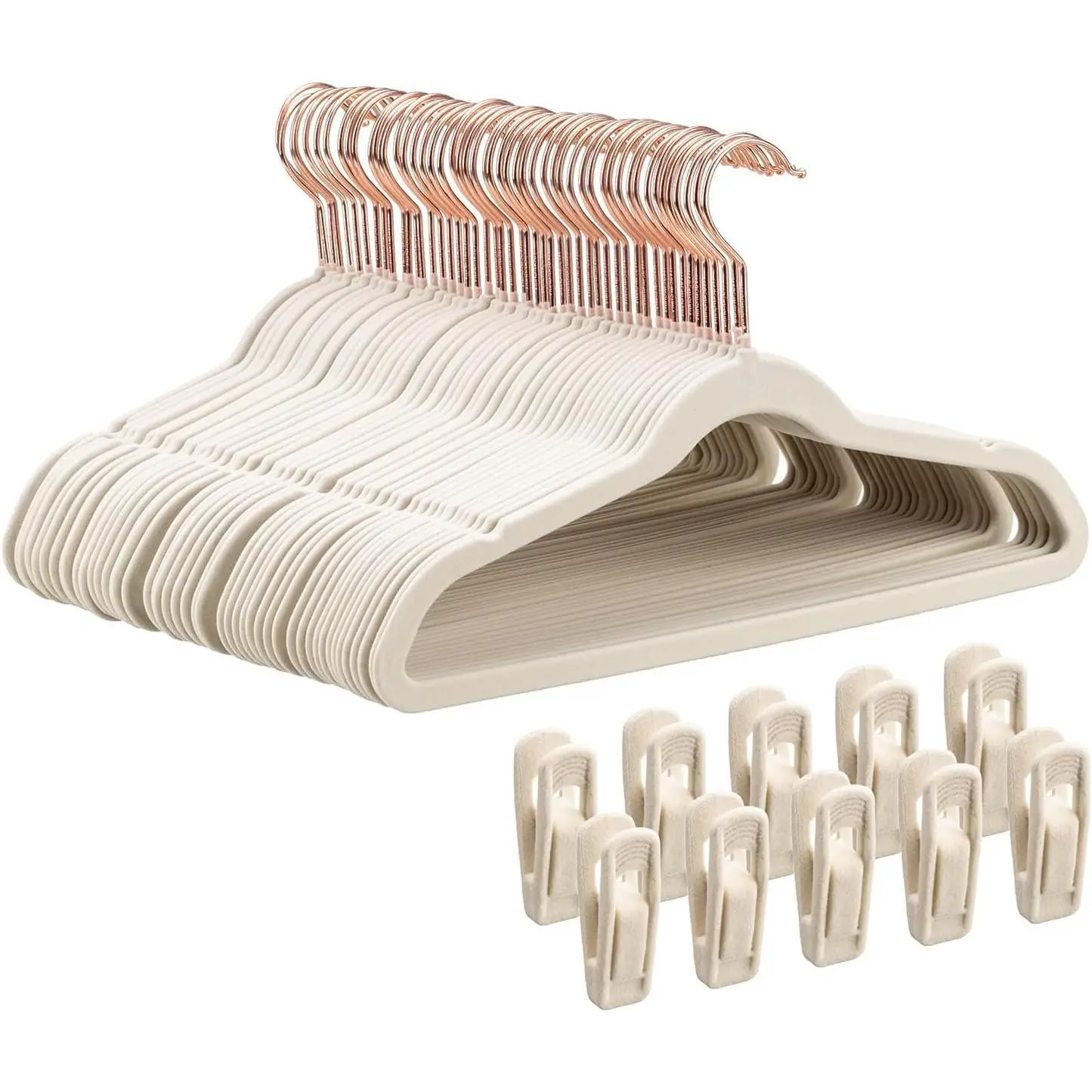 Kids Velvet Hangers 30 Pack, 14 Inch Non-Slip Felt Kid Hanger for Toddler/Youth/Teen, Slim Space Saving Child Hanger for Baby Closet, Heavy Duty Children's Hangers with 10 Clips - Beige