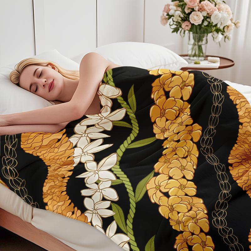 Hawaiian Plumeria & Puakenikeni Blanket: Vibrant Tropical Lei Design Throw With Island Vibes, Ultra Soft Plush Fleece Blanket Printed In USA For Luau Lovers