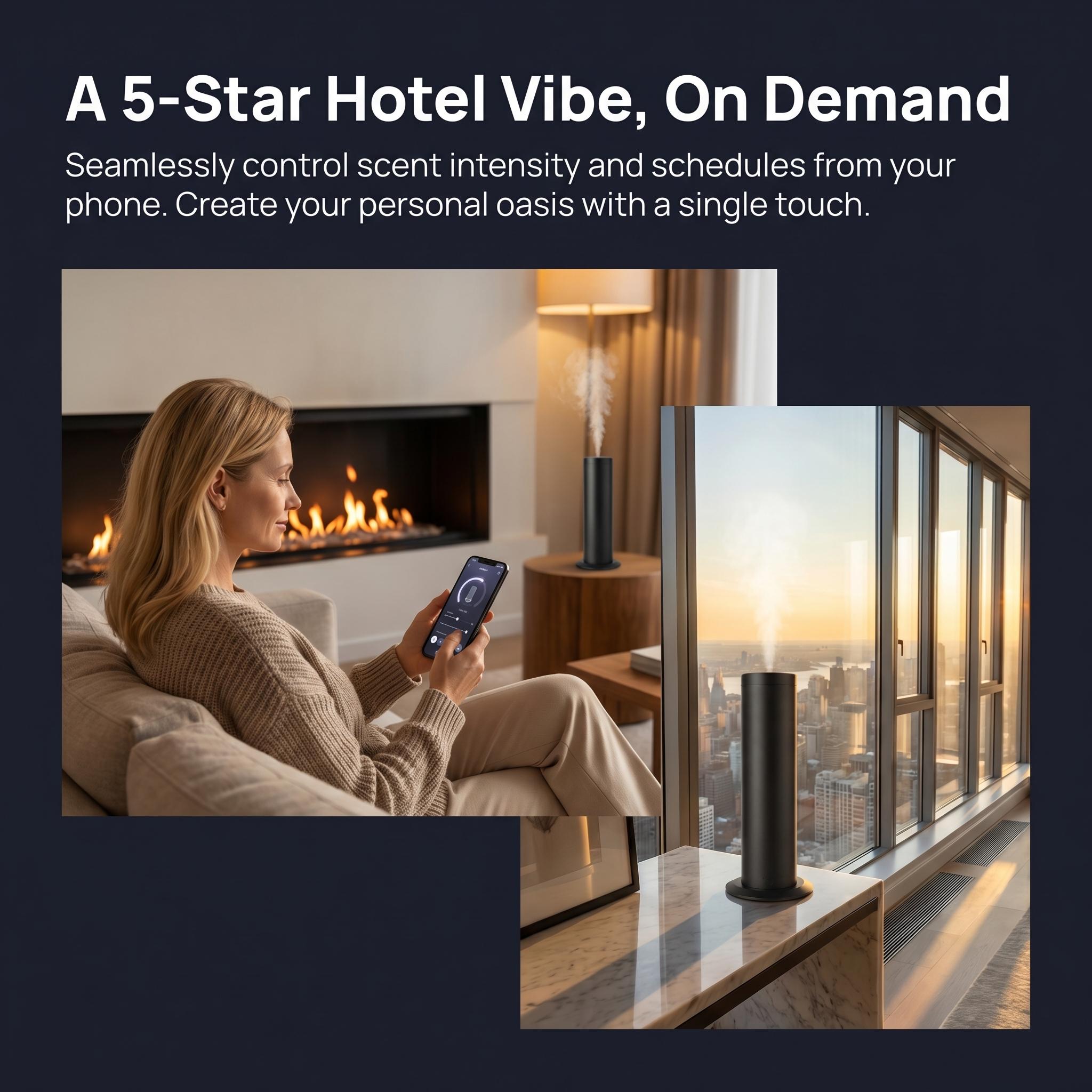 Smart Home Diffuser Kit  App Control, Hotel-Inspired Scents, Covers Large Rooms Up to 1250 Sqft