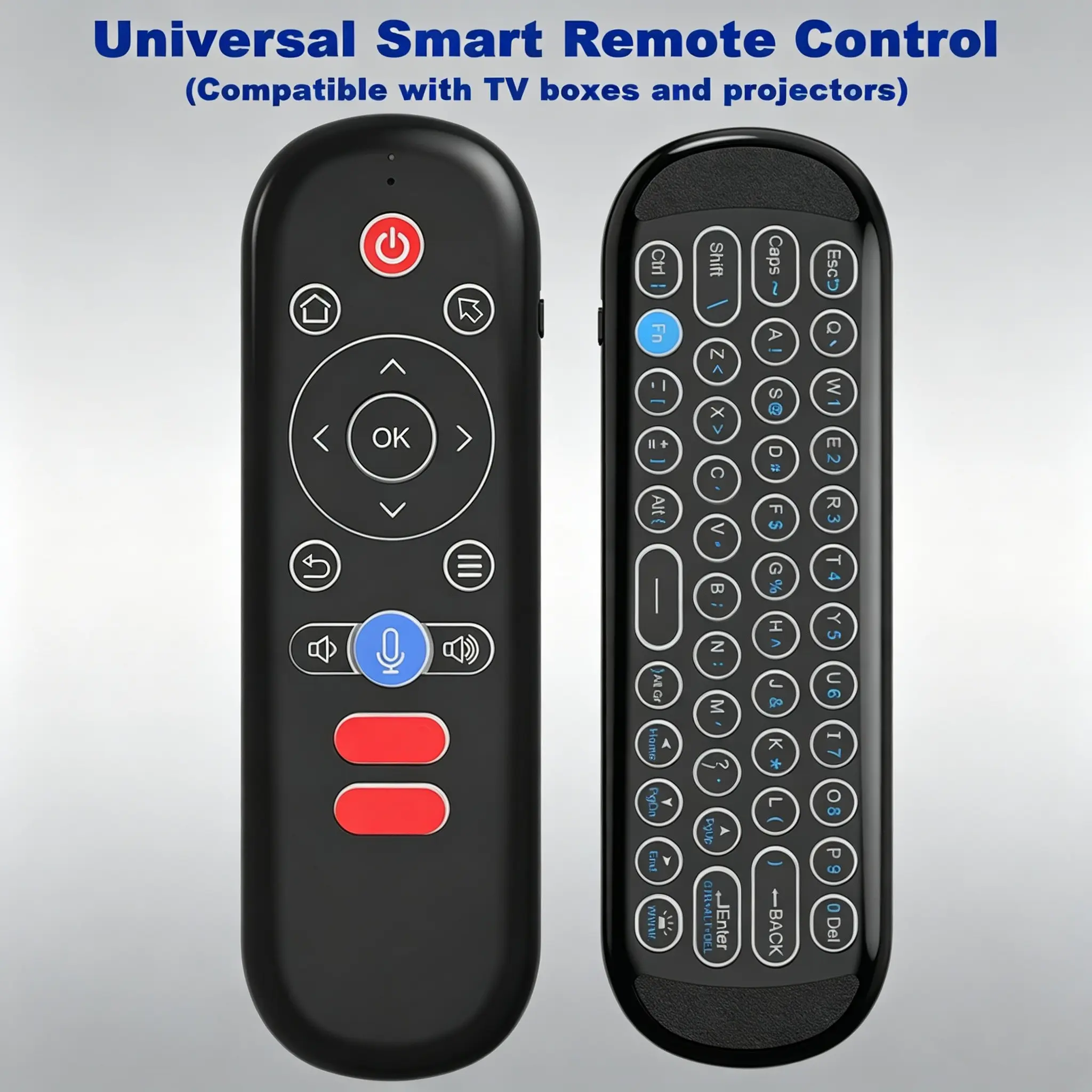 Wireless Air Mouse Remote Control with Mini Keyboard, Backlight, 6-Axis Gyroscope, Smart Voice Search, Anti-Loss Feature, for Projector, Android TV Box, Wireless Remotes