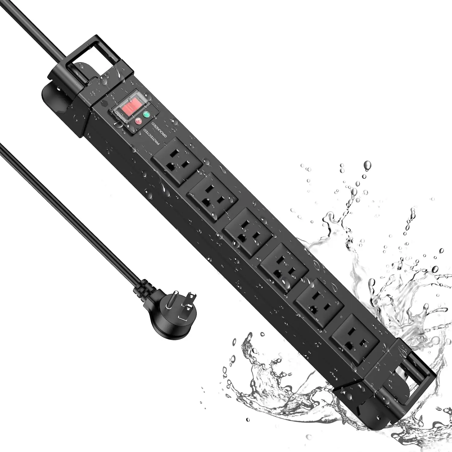 IPX6 Outdoor Power Strip Weatherproof,Metal  Surge Protector with 6 Outlets, Extension Cord 6FT with Wall Mountable for Camping,Garden &  ETL Listed