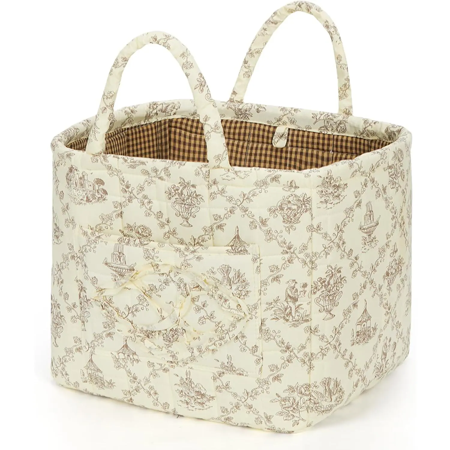 Floral Fabric Storage Basket  Interior Storage Basket Underwear Sundries Laundry Baskets Supplies  Organizer Bag (Green)