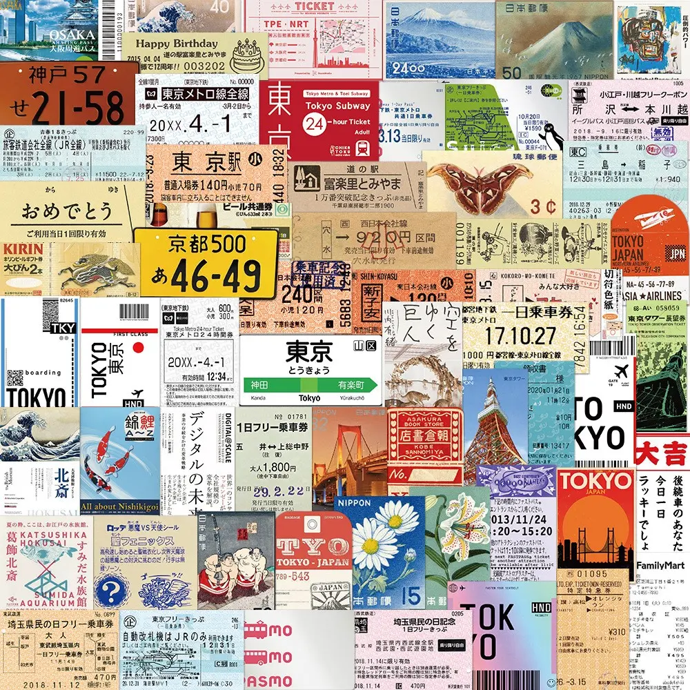 60 Tokyo Travel Sticker Set, Waterproof Graffiti Decals for iPad, Luggage, Pens, Guitars, Notebooks, Trendy Decorative Stickers