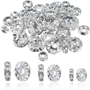 200 count Rondelle Spacer Beads 6mm 8mm 10mm Round  Czech Loose Spacer Beads  Rhinest Charming with Elastic String for DIY Crafts  Making Necklace Bracelet