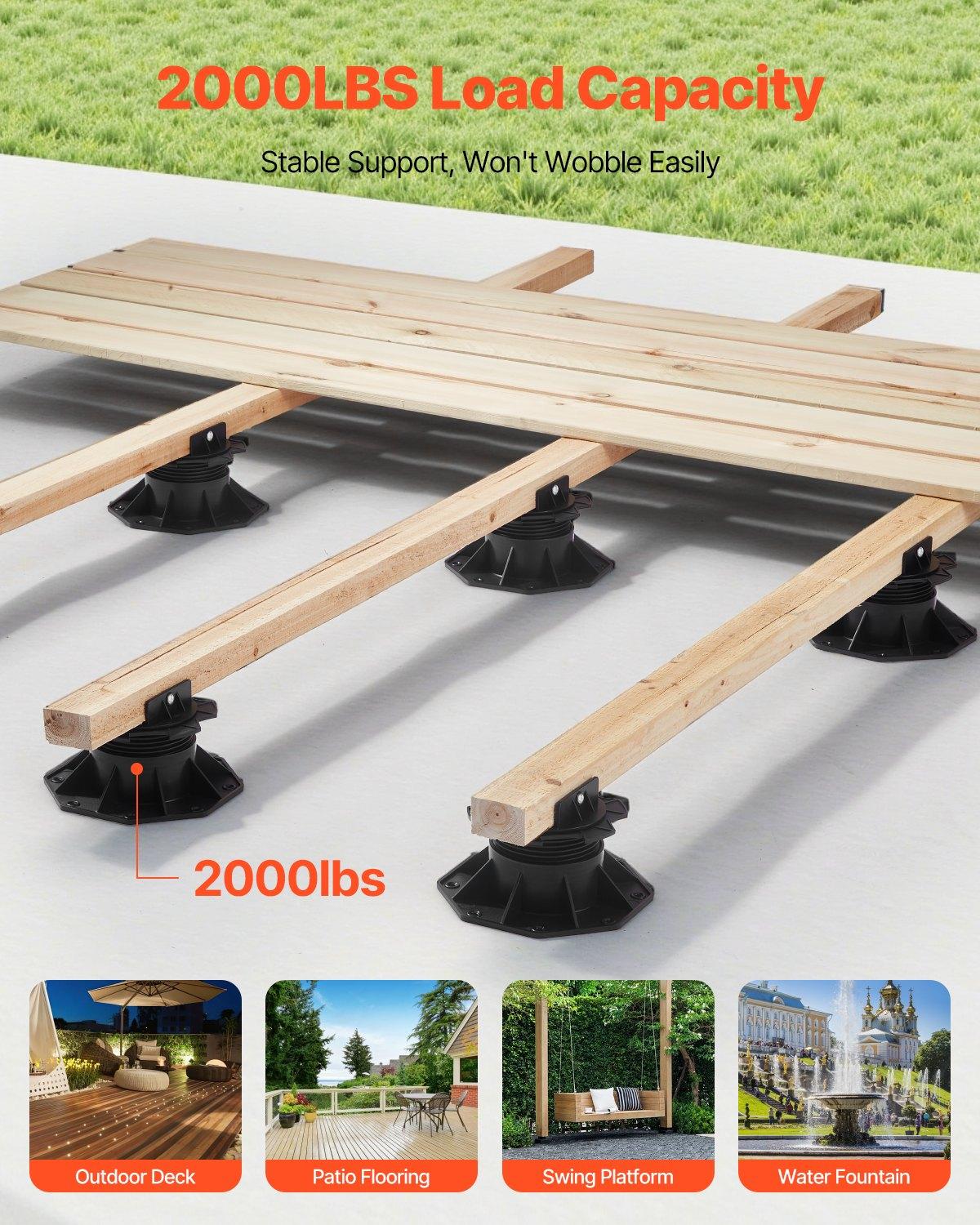 VEVOR Deck Blocks 24 PCS, 2000lbs / 907.18kg Load Capacity Deck Support Plastic Pedestal Paver, Raising 2.36 - 5.31 inch / 60 - 135 mm, Height Adjustable Shed Foundation Base for Wood Concrete Metal VEVOR Deck Blocks 24 PCS, 2000lbs / 907.18kg Load Capacity Deck Support Plastic Pedestal Paver, Raising 2.36 - 5.31 inch / 60 - 135 mm, Height Adjustable Shed Foundation Base for Wood Concrete Metal