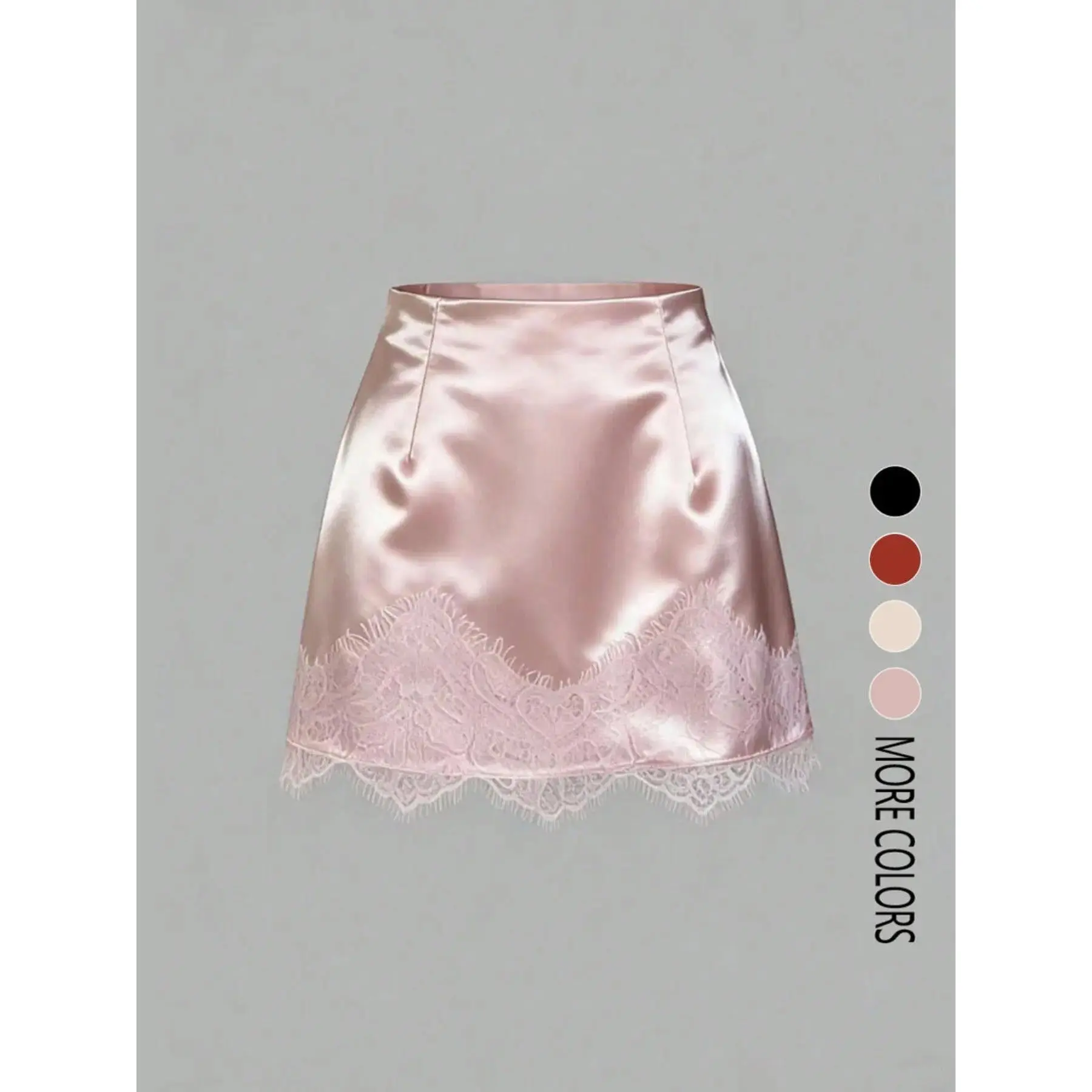 Women's Elegant Satin Lace-Trim Patchwork Short Skirt, Stylish Bodycon Skirt, Stylish & Comfortable Fashion Bottom, Perfect for Daily Commuting, Womenswear