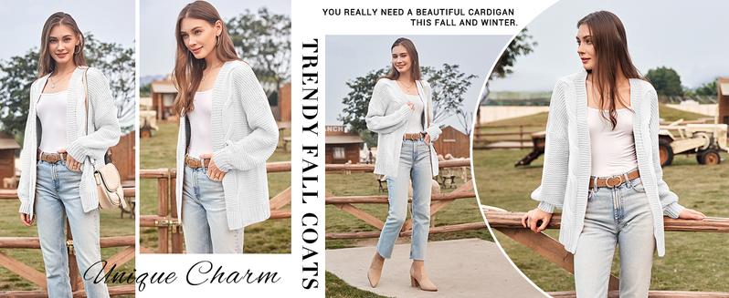 Saodimallsu Women's Open Front Chunky Knit Cardigan Loose Lantern Sleeve Oversized Sweater Coats