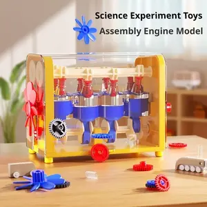 Stem Science Experiment Kit, Four-Cylinder Engine Model Toy, Transparent Shell, DIY Assembly, Enhances Motor Skills, Ages 6+
