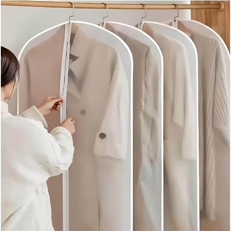 Pack of 10 or pack of 1 thickened transparent garment bags with full zipper closure - suitable for suits, wedding dresses, travel and wardrobe organization. Dust and wrinkle resistant; easy to identify
