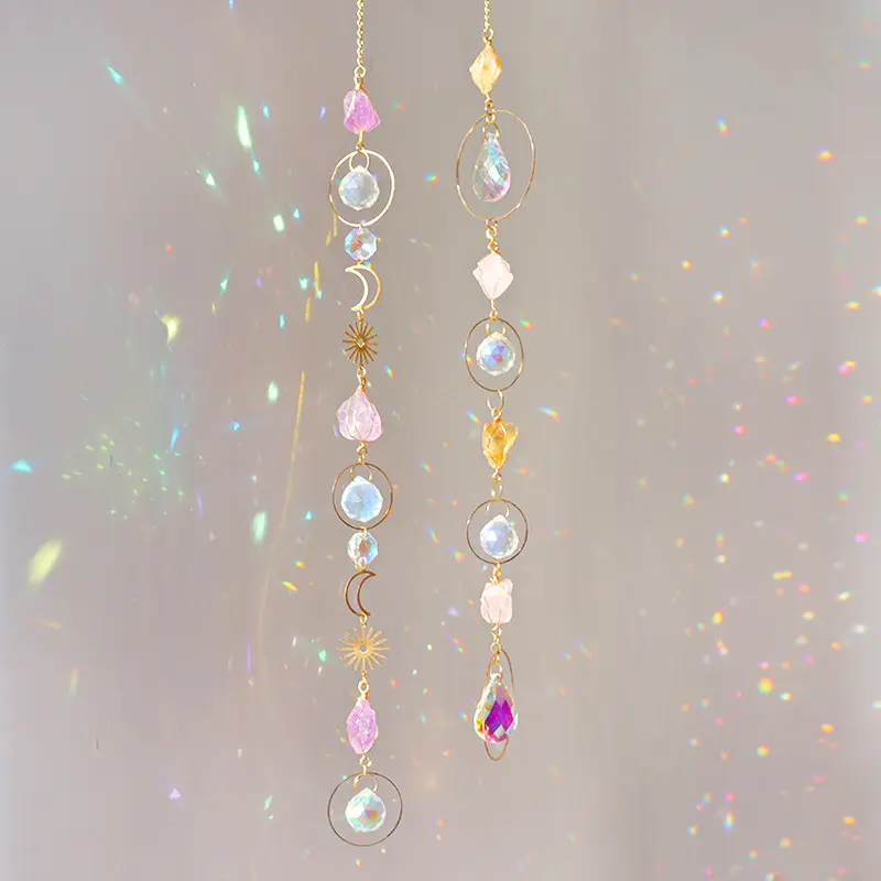 Crystal Sun Catcher, Amethyst Suncatchers Hanging Wind Chime, Handmade Rainbow Maker Indoor Outdoor Decor for Window Bedroom Courtyard Garden, Bless Gift