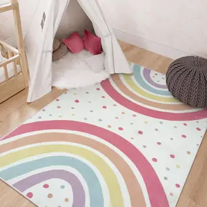 Washable Rainbow Rug for Girl , Small Rug 3x5 Colorful Area Rugs for  Bedroom, Non-Slip Soft Polka Dot Carpet  Rugs for Classroom Playroom Tent Castle