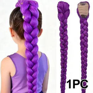 26 Inch Kids Cosplay Wig, Long Yaki Heat Resistant Fluffy Straight Braid Wig, Ponytail Costume Accessory for Children Party Role Play