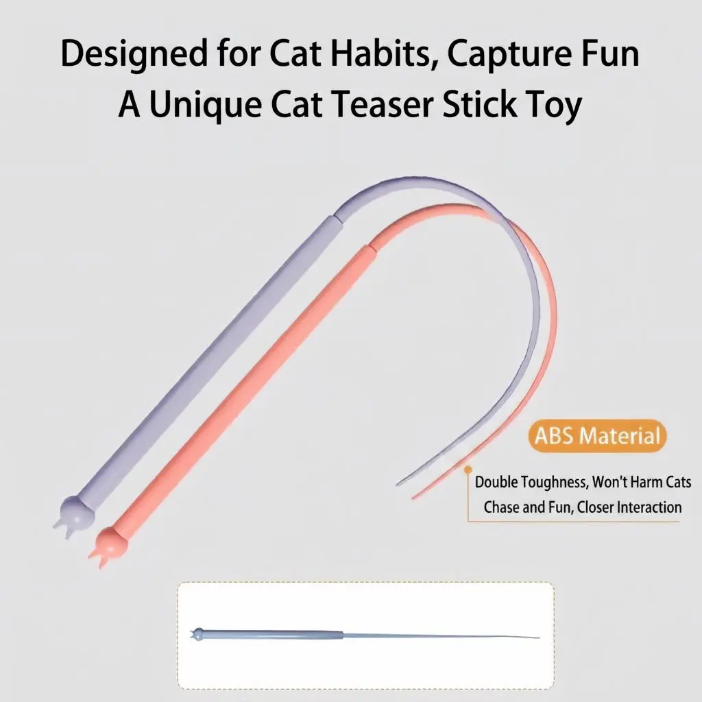 Interactive Silicone Mouse Tail Cat Teaser Wand | Replaceable Hunting Toy Stick for Indoor Cats & Kittens (Chew-Proof & BPA-Free)