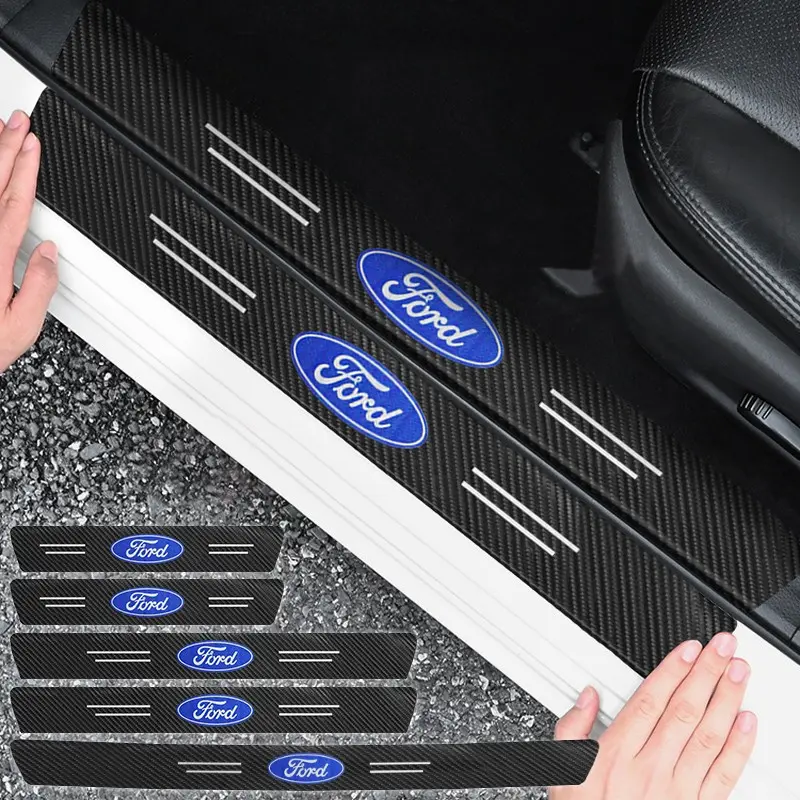 Carbon Fiber Car Door Sill Threshold Anti Scratch Protector Sticker For Ford Fiesta Focus 2 3 MK2 MK3 Ranger Mondeo Fusion Kuga