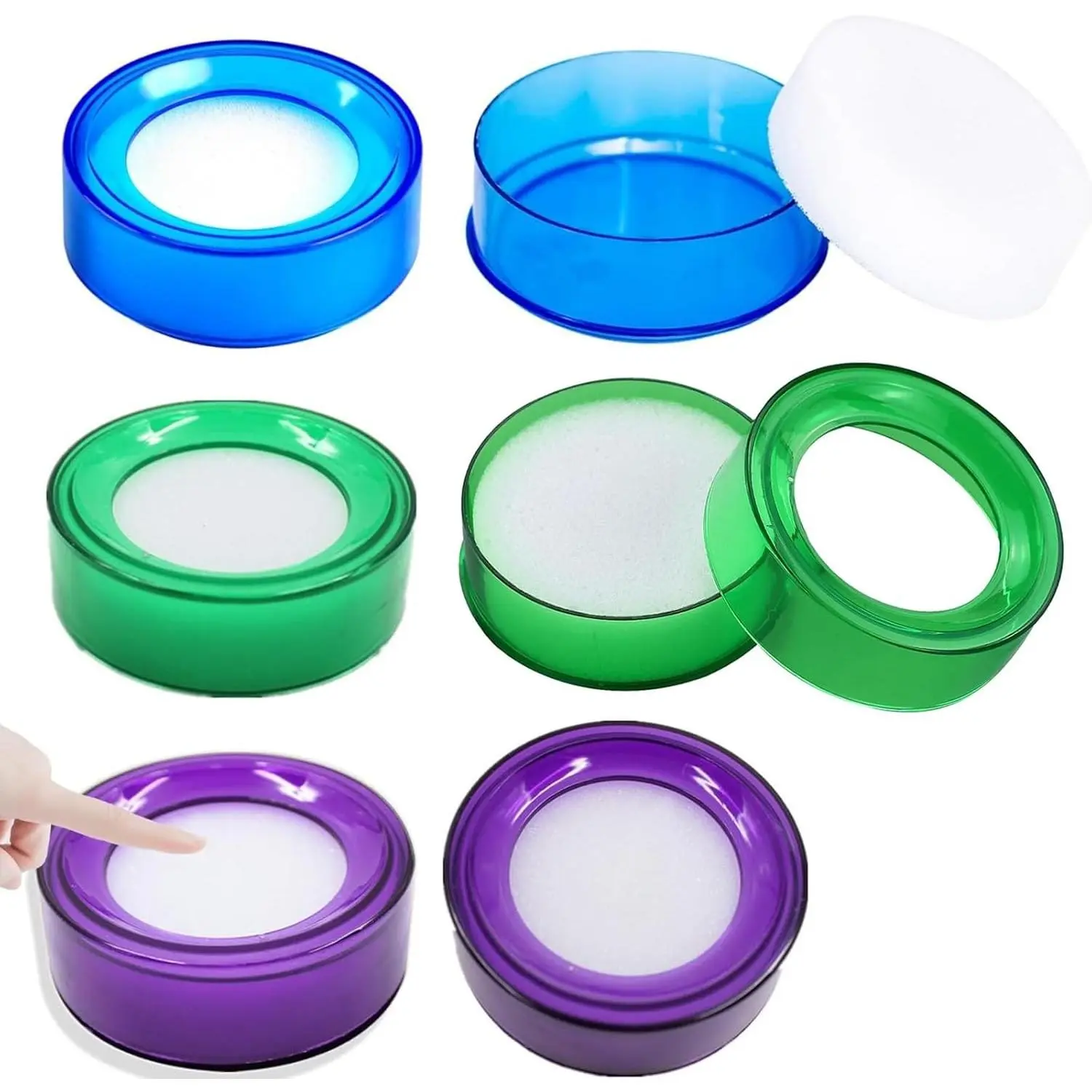 6PCS Round Shape Plastic Fingertip Moistener, Wet Sponge Cup Damper for Moistening Needs, Accessories