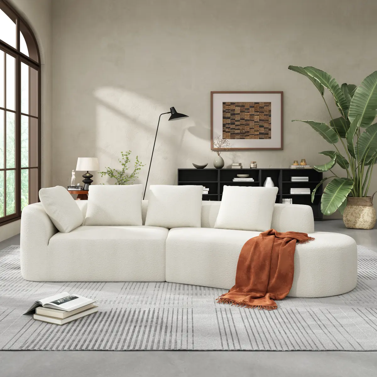 [Bellemave] 116" Modern Curved Sectional Sofa with High-Density Fully Compressed Sponge and Chaise Lounge, Pearl Upholstery, Fully Assembled Right Hand Facing, Perfect for Living Room, Lounge