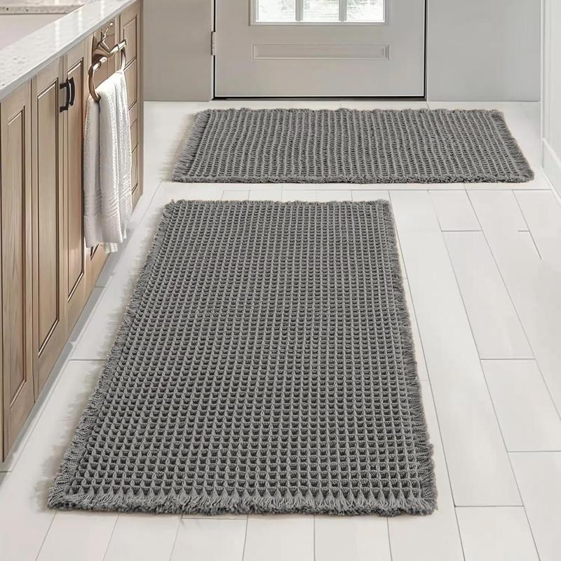 2pcs Anti-Slip Waffle Bathroom Mat Set, Non-Toxic Bath Rug & Door Mats, Absorbent Kitchen Floor Covering, Ideal for Wet Areas, Water Absorbent Mat