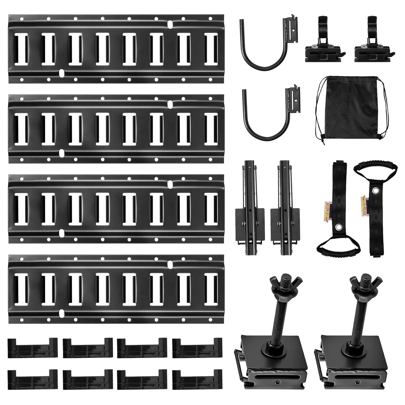VEVOR E-Track Tie-Down Rail Kit, 4 Pack 1.3 ft E Track Rails, 2 U-Shaped Hooks, 2 Tool Holders, 2 Track Shelf Brackets, 2 Tire Holders, 2 Cable Storage Rings, 8 End Caps & 1 Bag, Fit for Vans Trailer